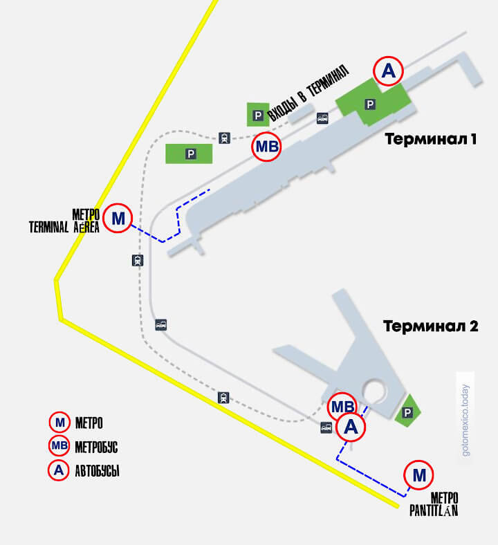 Схема терминалов аэропорта Мехико