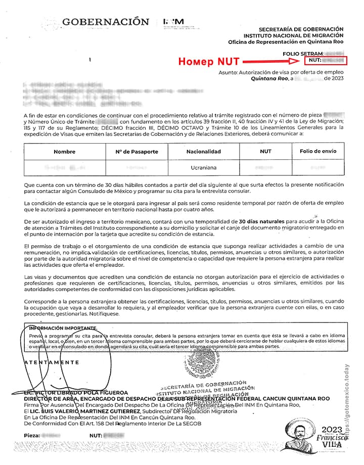 Разрешение на выдачу визы по приглашению на работу в Мексике