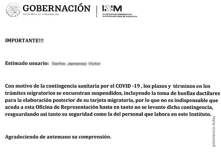 Aviso importante, INM