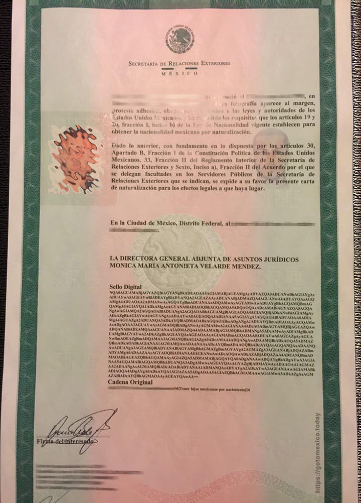 Carta de Naturalización Mexicana
