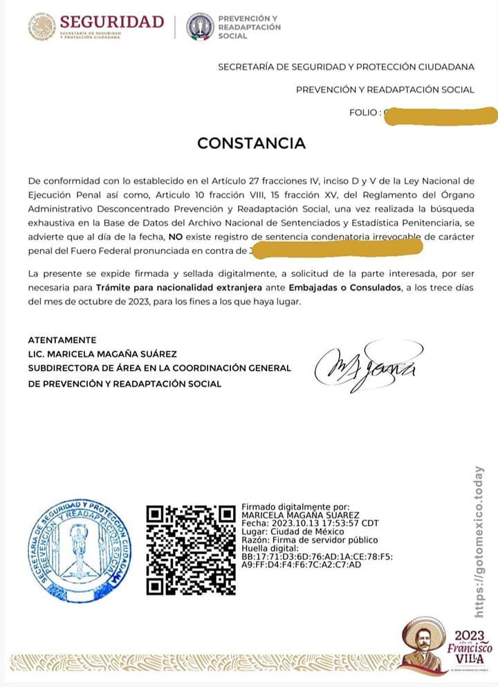Constancia de no antecedentes penales