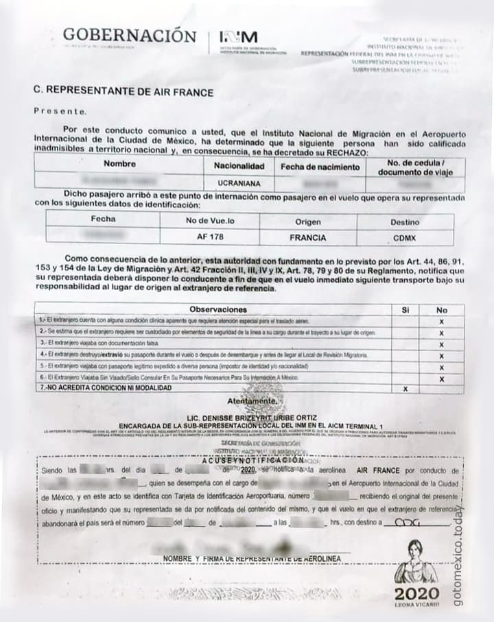 Решение об отказе во въезде в Мексику, 2020 год