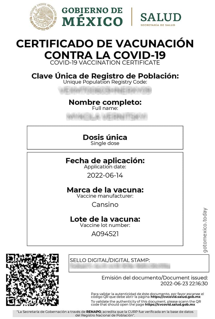 Certificado de Vacunación COVID-19 en México