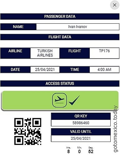 Форма здоровья для посещения Мексики. QR-код