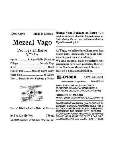 Мескаль Vago Pechuga en Barro