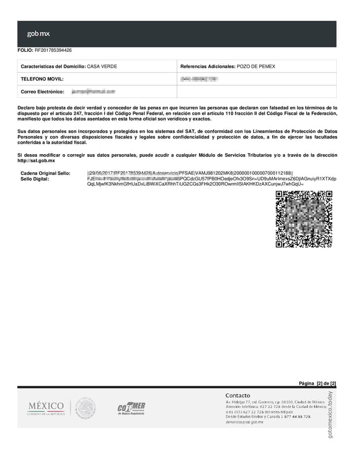 Подтверждение получения налогового номера RFC, с. 2